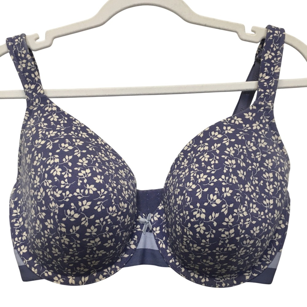 Cacique Floral Cotton Full Coverage Bra 36DD Purple Cottagecore Feminine